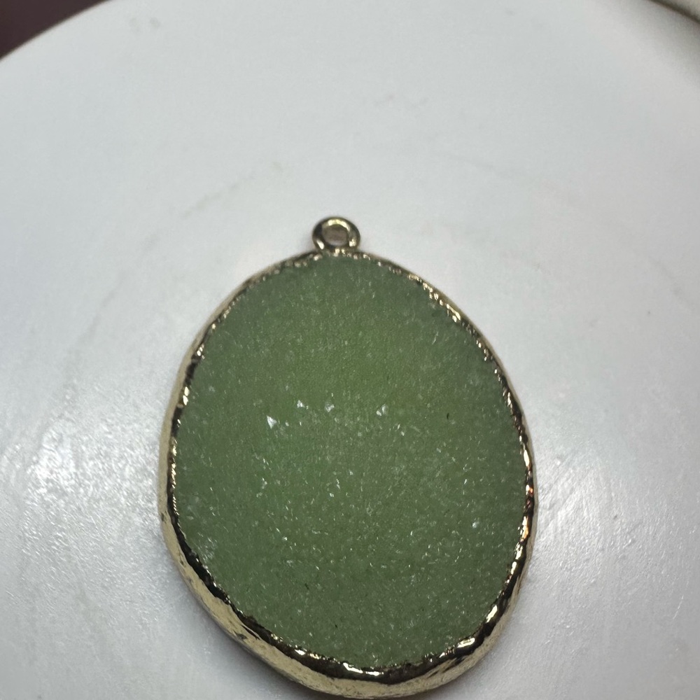 Gold-Edged Green Druzy Pendant Necklace - Women Jewelry